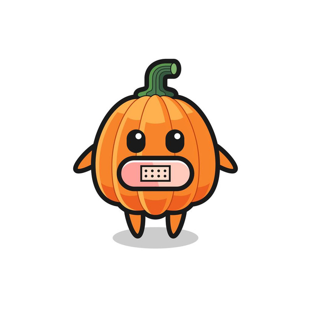 Cartoon Illustration of pumpkin with tape on mouth , cute design - Vector, Image