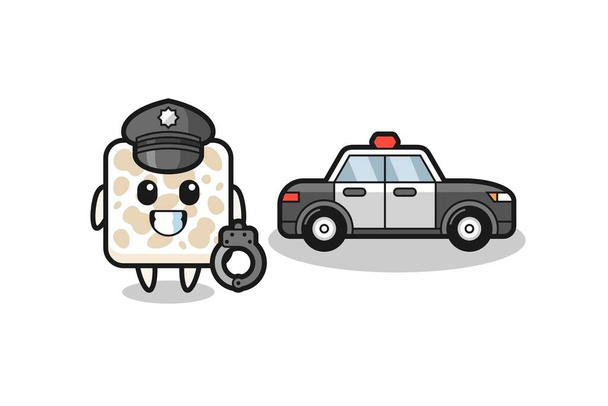 Dibujos animados mascota de tempeh como policía, lindo diseño - Vector, imagen