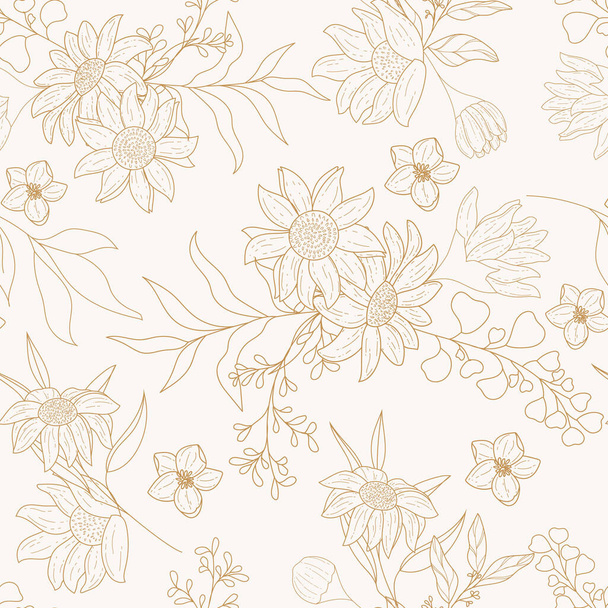 κομψό και απλό μονόλινο floral απρόσκοπτη πρότυπο μοτίβο - Διάνυσμα, εικόνα