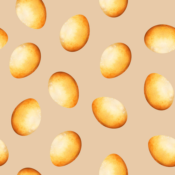 Altın Paskalya yumurtası suluboya kusursuz desen. Tasarım ve çizimler için şablon. - Fotoğraf, Görsel
