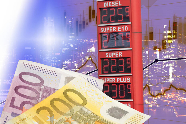 Eurobankjegyek, tőzsde és magas üzemanyagárak Németországban - Fotó, kép