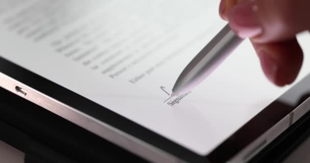 Digital technologies and electronic signature in document in tablet - Кадры, видео