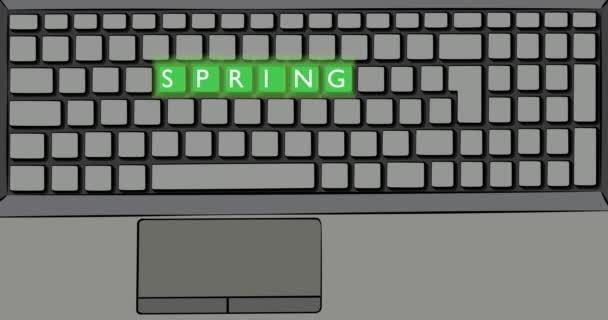 Весняне слово на клавіатурі комп'ютера. Клавіатура з кольоровими клавішами на ноутбуці. Анімація в стилі коміксів 4k
. - Кадри, відео