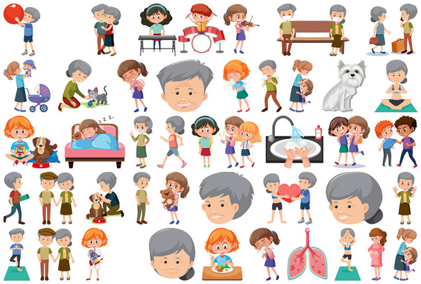 Conjunto de diferentes actividades personas en ilustración de estilo de dibujos animados - Vector, Imagen
