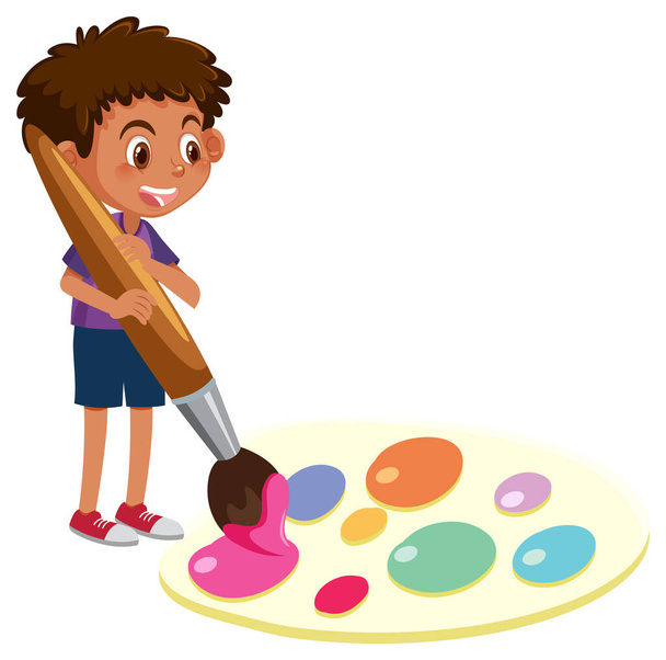 Un garçon avec palette d'aquarelle illustration - Vecteur, image