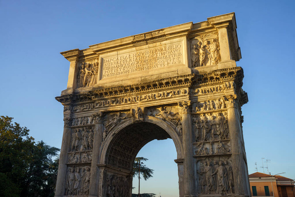 Benevento, Campania, Italy: the Roman Arco di Traiano, historic monument with sculptures - Photo, Image