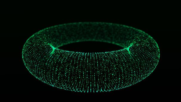 Абстрактный динамический вифрамный тор на зеленом фоне. Поток научных данных. Футуристические цифровые технологии. 3D рендеринг. - Фото, изображение