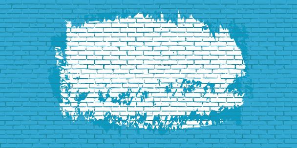 Brick wall texture grunge blue background, white paint splash space for text, seamless building facade pattern backdrop illustration. - Vector, Image