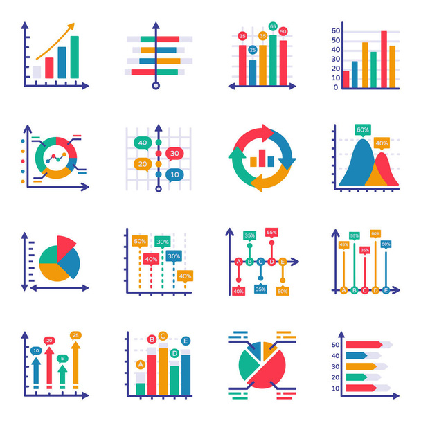 Pack of Graphs and Charts Flat Icons - Vector, Image