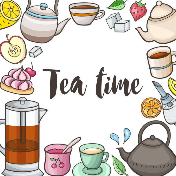 Background with tea and sweets. Vector illustration - Wektor, obraz