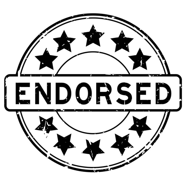 Grunge palabra endosada con sello de sello de goma redonda icono estrella sobre fondo blanco - Vector, Imagen