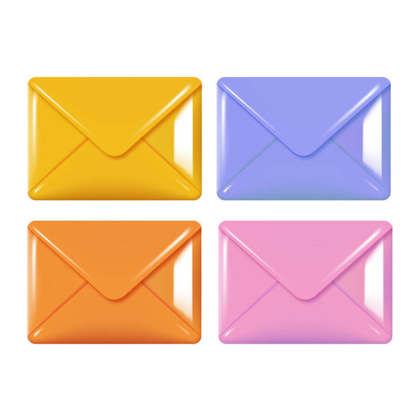 Ensemble de message 3D, icône de l'enveloppe. Illustration vectorielle - Vecteur, image