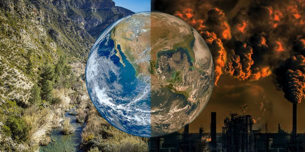 Maapallon päivä, saastuminen tai puhdistus, saman kolikon kaksi puolta - Valokuva, kuva