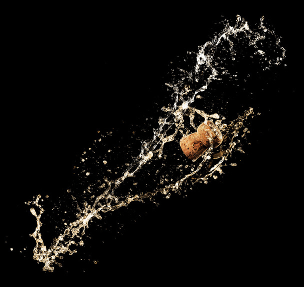 Champagne splashes with cork - Foto, Imagem