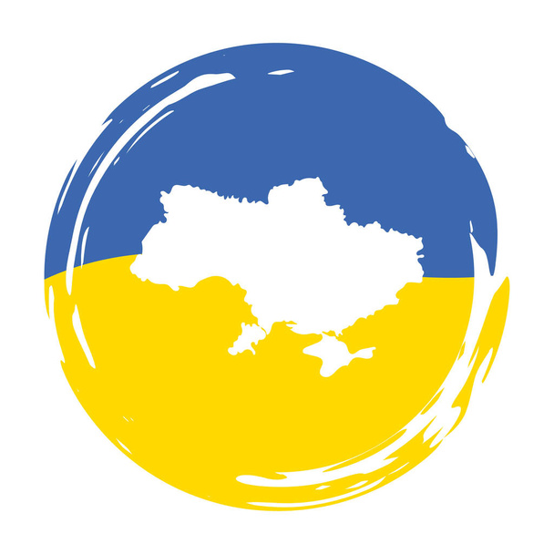 Betet für die Ukraine, unterstützt die Ukraine. Pinselstrichelemente. Blaugelbes Symbol mit den Farben der ukrainischen Flagge. Rette die Ukraine vor Russland. Vektorillustration. - Vektor, Bild