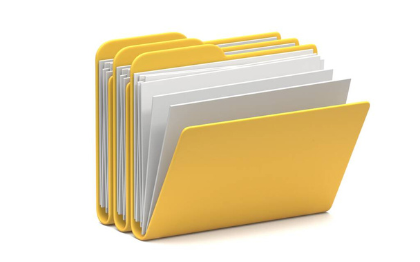 Three Yellow folders icon opened 3D rendering illustration isolated on white background - Fotoğraf, Görsel