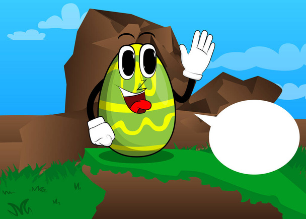 Œuf de Pâques avec main agitante. personnage de bande dessinée avec drôle de visage pour les vacances de Pâques. - Vecteur, image