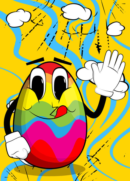 Velikonoční vajíčko s mávající rukou. Cartoon postava s legrační tvář pro velikonoční prázdniny. - Vektor, obrázek