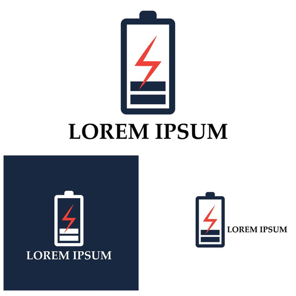 Power Battery Logo icona vettoriale illustrazione Design Template.Battery ricarica vettoriale icon.Battery potere e flash logo fulmine - Vettoriali, immagini