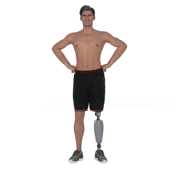 3D Render : isolated image of a smiling man with prosthesis leg - Zdjęcie, obraz