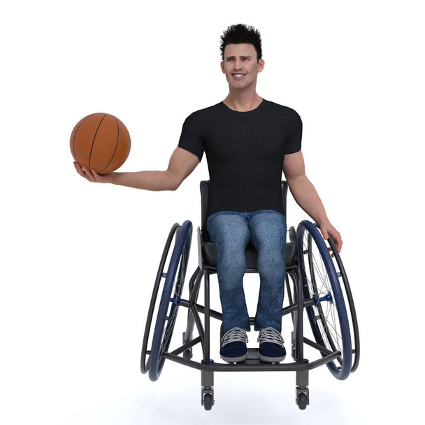 3D Render : the portrait of a man who uses a wheelchair, wheelchair user, isolated - Фото, изображение