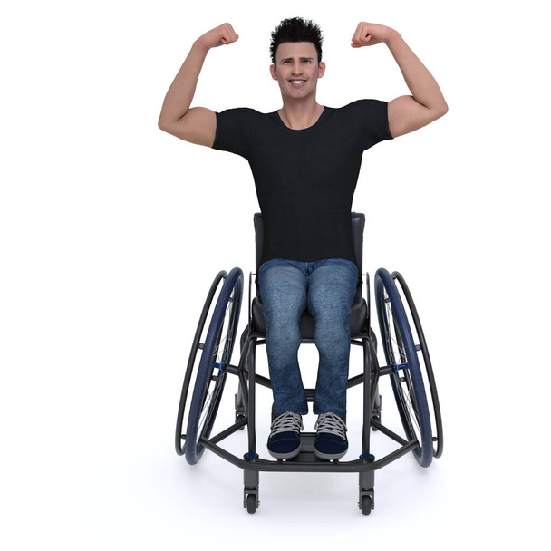3D Render : the portrait of a man who uses a wheelchair, wheelchair user, isolated - Photo, Image