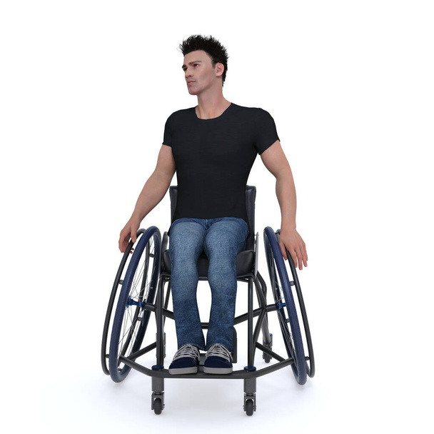 3D Render : the portrait of a man who uses a wheelchair, wheelchair user, isolated - Foto, Imagem