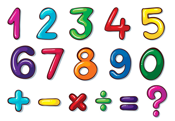 Illustration des nombres colorés et des opérations mathématiques sur fond blanc
   - Vecteur, image