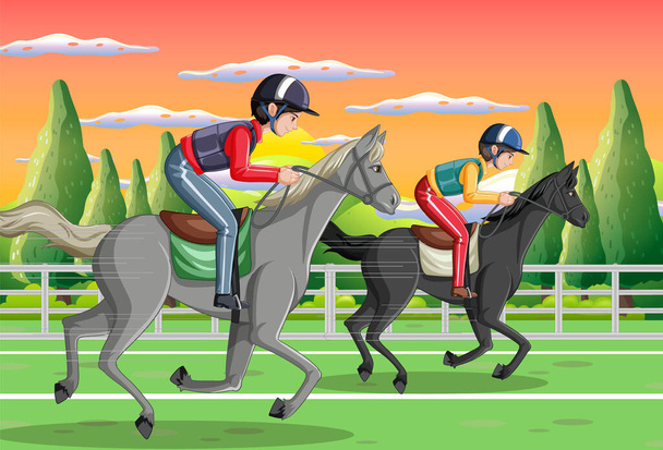 Egy jelenet a lány lovaglás egy lovon a versenyzés illusztráció - Vektor, kép