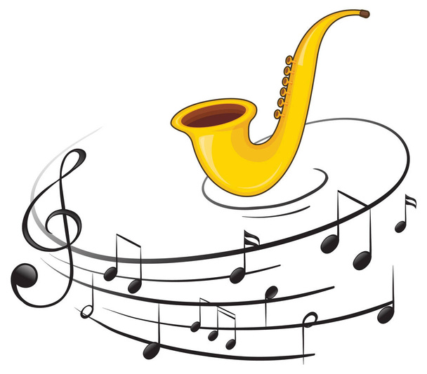 A saxophone with musical notes on white background illustration - Vector, Image