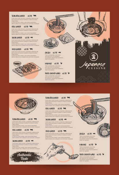 Étel vázlat, japán menü sablon, Ramen és gyoza. Vektor - Vektor, kép