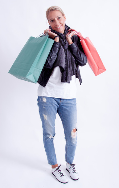 Woman with shopping bags - Fotoğraf, Görsel
