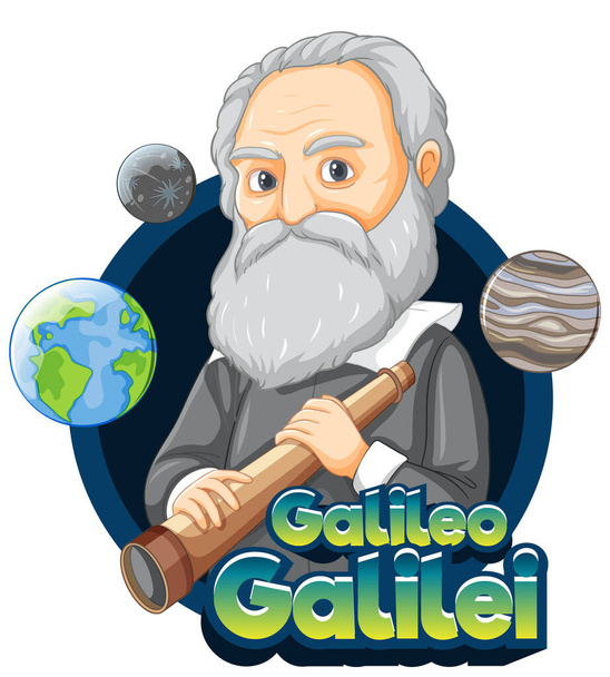 Portrait of Galileo Galilei in cartoon style illustration - Vector, Image