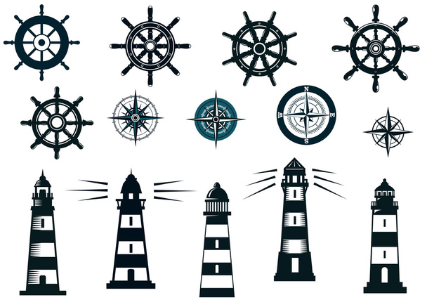 Set von maritimen oder nautischen Vektor-Symbolen - Vektor, Bild