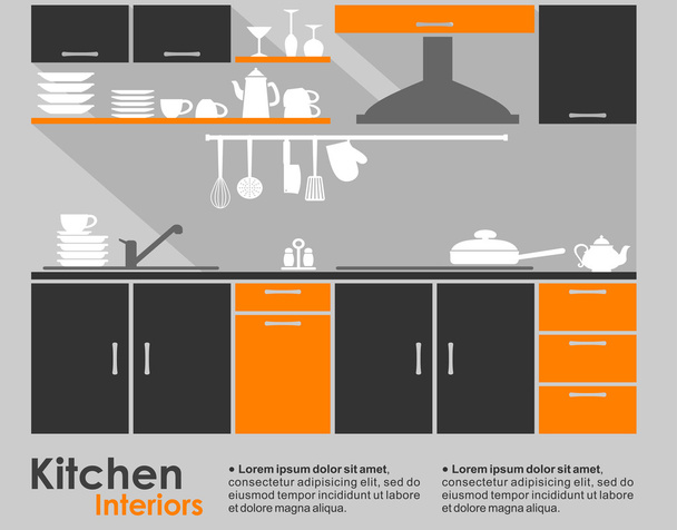 Kitchen interior flat design - Vector, Image