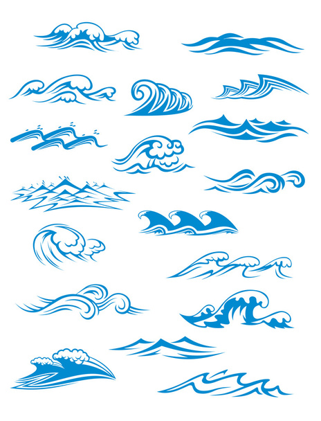 Océano o mar olas, surf y salpicaduras conjunto
 - Vector, Imagen