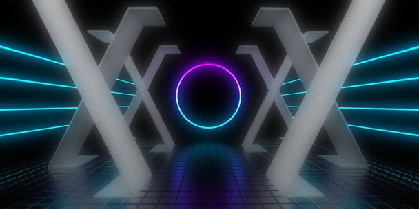 3D абстрактный фон с неоновыми огнями. неоновый тоннель. .3d иллюстрация - Фото, изображение