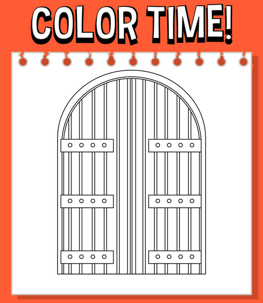 Πρότυπο φύλλα εργασίας με το χρόνο χρώματος! εικονογράφηση περιγράμματος κειμένου και πόρτας - Διάνυσμα, εικόνα