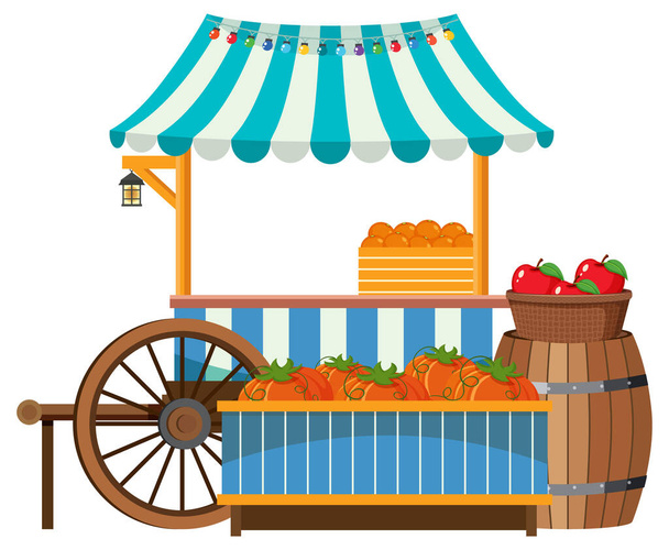 Street food cart concept with fruit cart illustration - Vector, Image