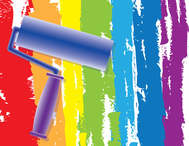 Rodillo de pintura arco iris
 - Vector, Imagen