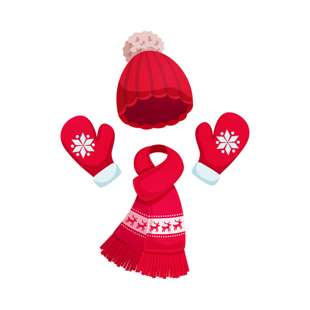 Σύνθεση κόκκινων χειμερινών ρούχων - Διάνυσμα, εικόνα