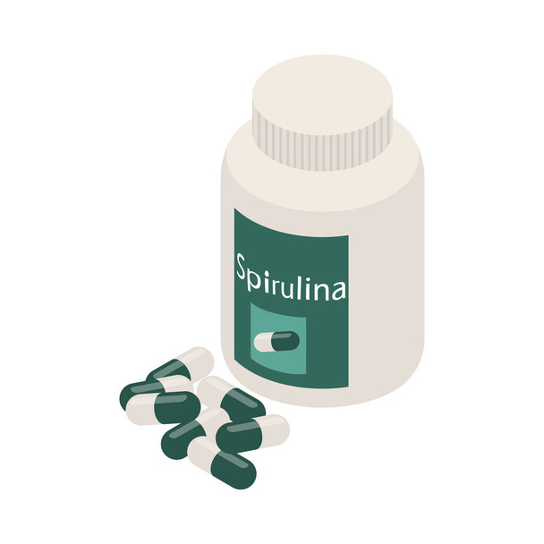 Spirulina Pills Pack Zusammensetzung - Vektor, Bild