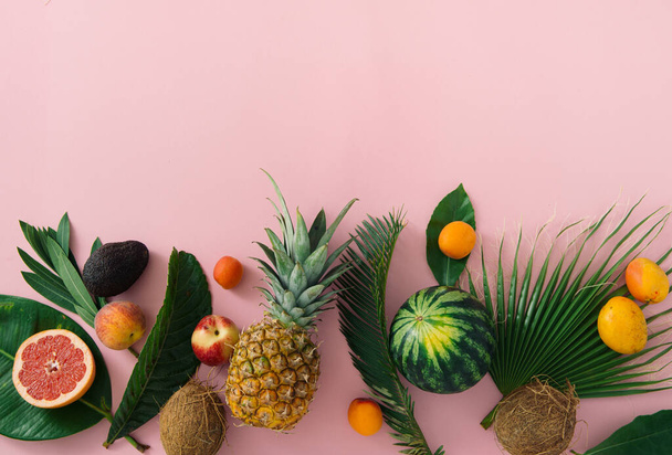 tropical fruits layout with copy space - 写真・画像