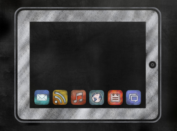 Blackboard ou Chalkboard com ícones de tablet e aplicativo
 - Foto, Imagem