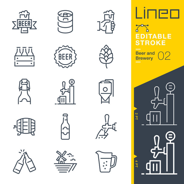 Lineo Editable Stroke - Iconos de línea de cerveza y cervecería - Vector, Imagen
