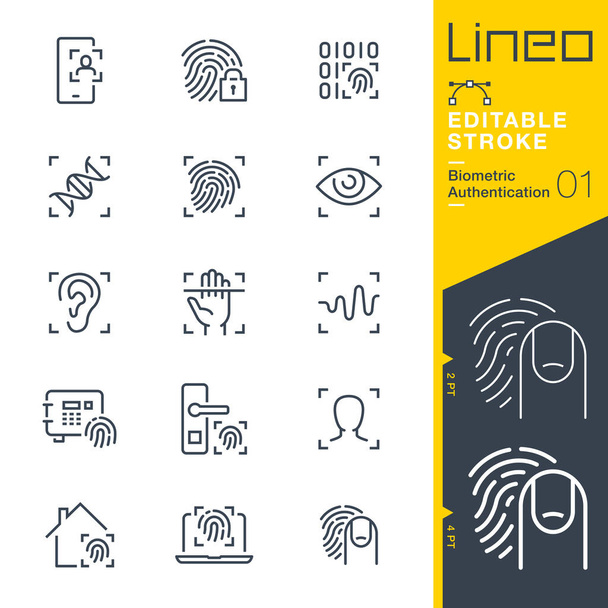 Lineo Editable Stroke - Iconos de línea de autenticación biométrica - Vector, Imagen