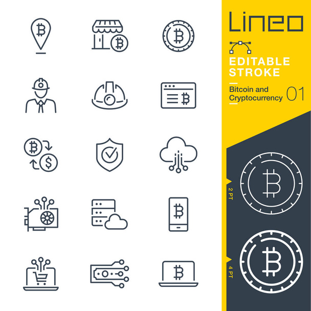 Lineo επεξεργάσιμο κτύπημα - Bitcoin και κρυπτονόμισμα γραμμή εικονιδίων - Διάνυσμα, εικόνα