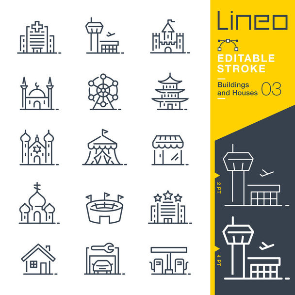 Редактируемый штрих Lineo - иконки линий зданий и домов - Вектор,изображение