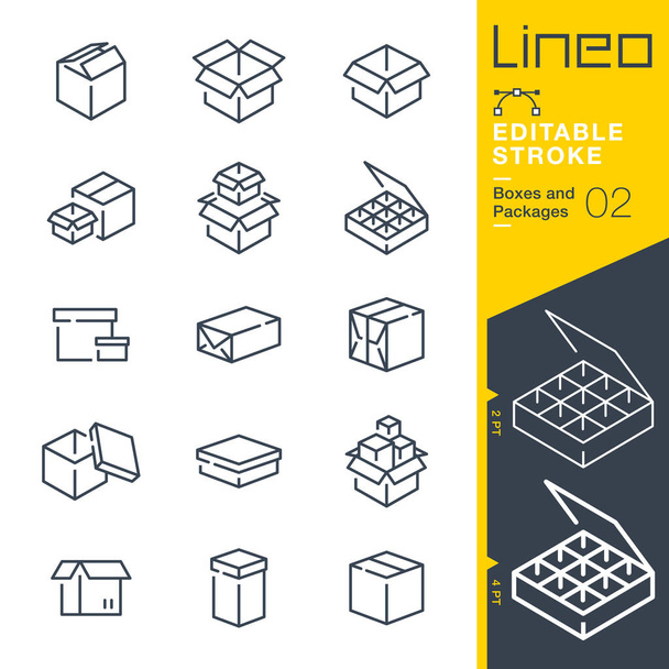 Lineo編集可能なストローク-ボックスとパッケージラインアイコン - ベクター画像