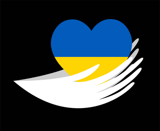 Ukraine Nationales Europa Flagge Herz Emblem mit Händen Design Abstrakte Vektorillustration - Vektor, Bild